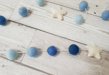 Load image into Gallery viewer, Felt Pom Pom Garland - Balls in Shades of Blue with White star