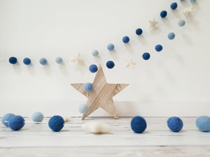 Felt Pom Pom Garland - Balls in Shades of Blue with White star