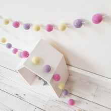 Load image into Gallery viewer, Pink, Purple and Yellow Felt Pom Pom Garland