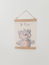 Load image into Gallery viewer, Bear canvas print with wooden wall hanger