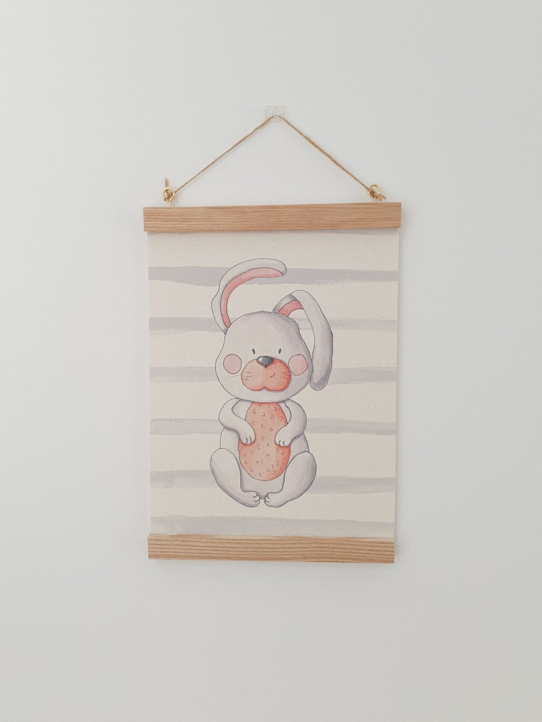 Bunny canvas print with wooden wall hanger