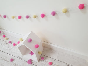 Felt Pom Pom Garland - Pink and yellow