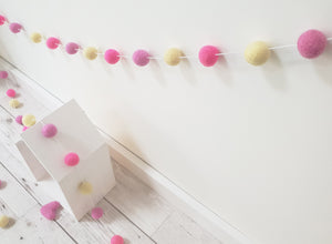 Felt Pom Pom Garland - Pink and yellow