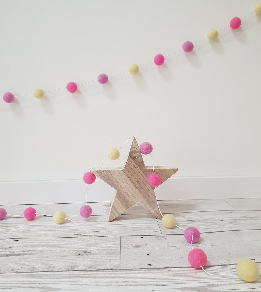 Felt Pom Pom Garland - Pink and yellow