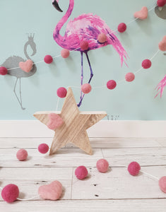 Felt Pom Pom Garland - Mix of pinks with hearts