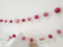 Load image into Gallery viewer, Felt Pom Pom Garland - Mix of pinks with hearts