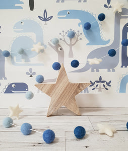 Felt Pom Pom Garland - Balls in Shades of Blue with White star