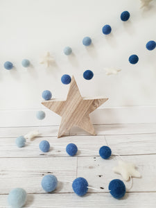 Felt Pom Pom Garland - Balls in Shades of Blue with White star