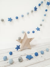 Load image into Gallery viewer, Felt Pom Pom Garland - Blue and grey balls with Blue stars
