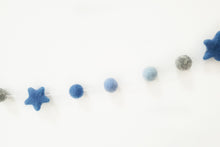Load image into Gallery viewer, Felt Pom Pom Garland - Blue and grey balls with Blue stars