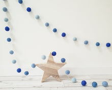 Load image into Gallery viewer, Blue Felt Pom Pom Garland - Mix of Blue shades