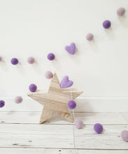 Load image into Gallery viewer, Felt Pom Pom Garland - Mix of Purples with hearts