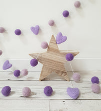 Load image into Gallery viewer, Felt Pom Pom Garland - Mix of Purples with hearts