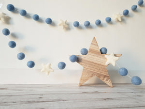Felt Pom Pom Garland - Blue balls with White star