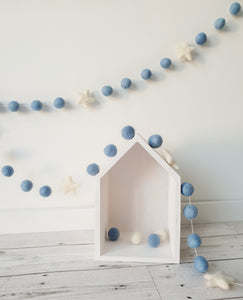 Felt Pom Pom Garland - Blue balls with White star