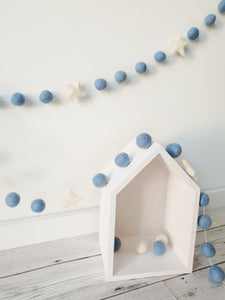 Felt Pom Pom Garland - Blue balls with White star