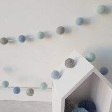 Load image into Gallery viewer, Felt Pom Pom Garland - Mint, Light Blue and Mid Blue