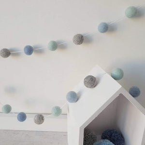 Felt Pom Pom Garland - Mint, Light Blue and Mid Blue