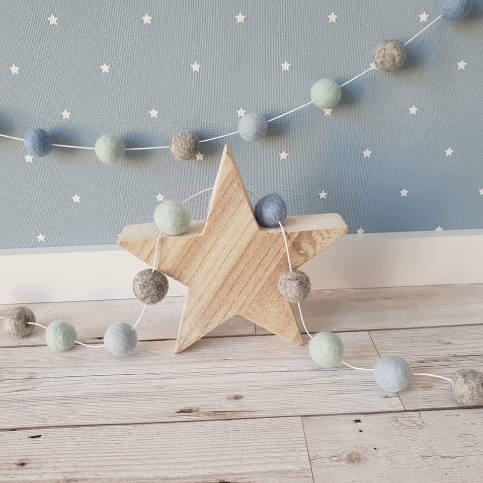Felt Pom Pom Garland - Mint, Light Blue and Mid Blue