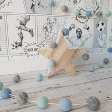 Load image into Gallery viewer, Felt Pom Pom Garland - Mint, Light Blue and Mid Blue