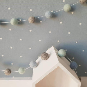 Felt Pom Pom Garland - Mint, Light Blue and Mid Blue
