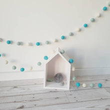 Load image into Gallery viewer, Green &amp; White Felt Pom Pom Garland