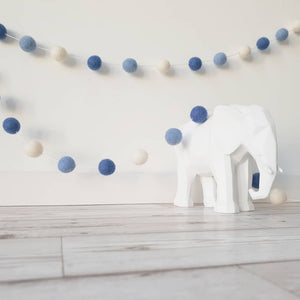 Blue & White Felt Pom Pom Garland