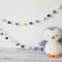 Load image into Gallery viewer, Blue &amp; White Felt Pom Pom Garland