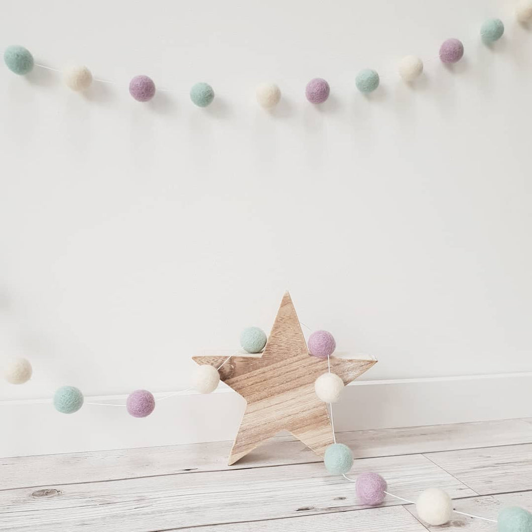 Purple, Mint & Ivory Felt Pom Pom Garland