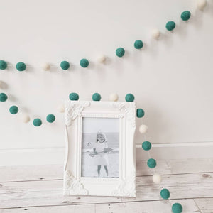 Dark Green & Ivory Felt Pom Pom Garland