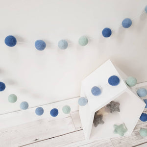 Blue and Mint green Felt Pom Pom Garland