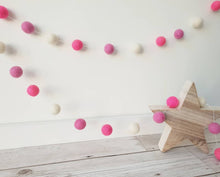 Load image into Gallery viewer, Pink and White Felt Pom Pom Garland
