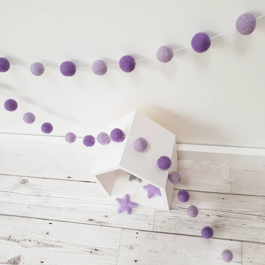 Purple Felt Pom Pom Garland