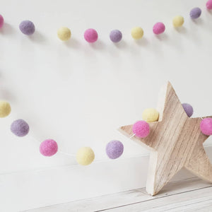 Pink, Purple and Yellow Felt Pom Pom Garland