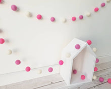 Load image into Gallery viewer, Pink and White Felt Pom Pom Garland