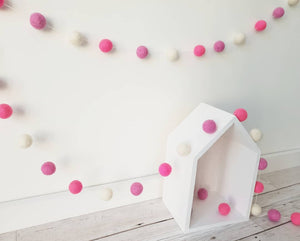 Pink and White Felt Pom Pom Garland