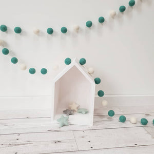 Dark Green & Ivory Felt Pom Pom Garland