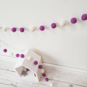 Plum and Ivory Felt Pom Pom Garland