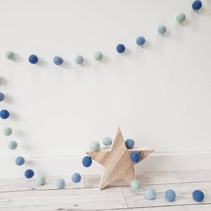 Blue and Mint green Felt Pom Pom Garland