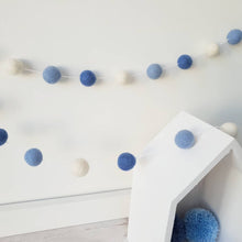 Load image into Gallery viewer, Blue &amp; White Felt Pom Pom Garland