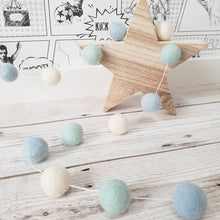Load image into Gallery viewer, Light Blue, Mint and Ivory Felt Pom Pom Garland