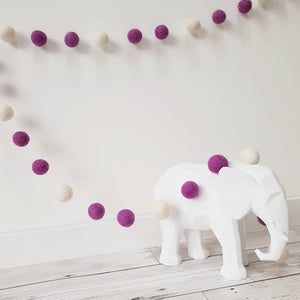 Plum and Ivory Felt Pom Pom Garland