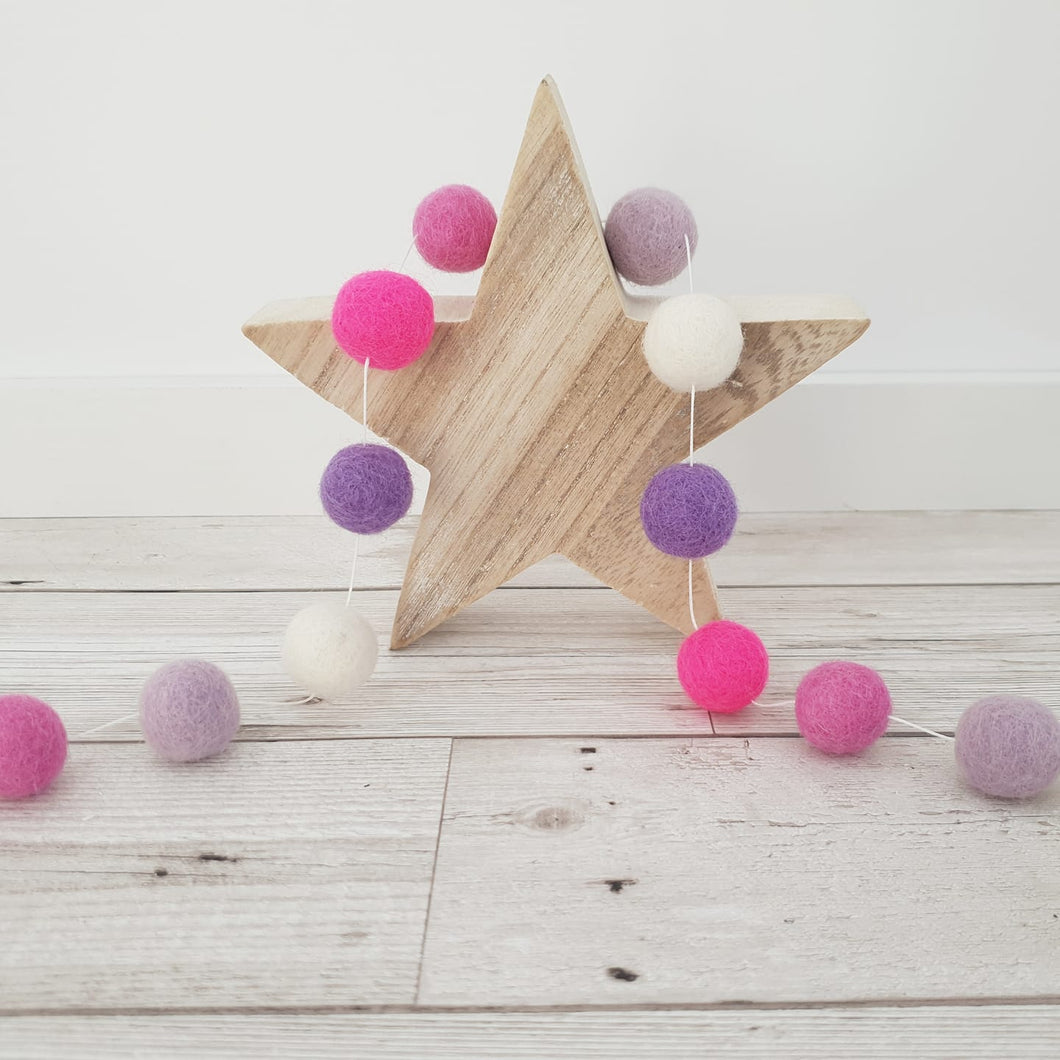 Pink, Purple and Ivory Felt Pom Pom Garland