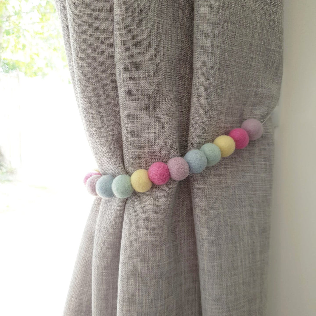 Rainbow Felt pom pom curtain tieback