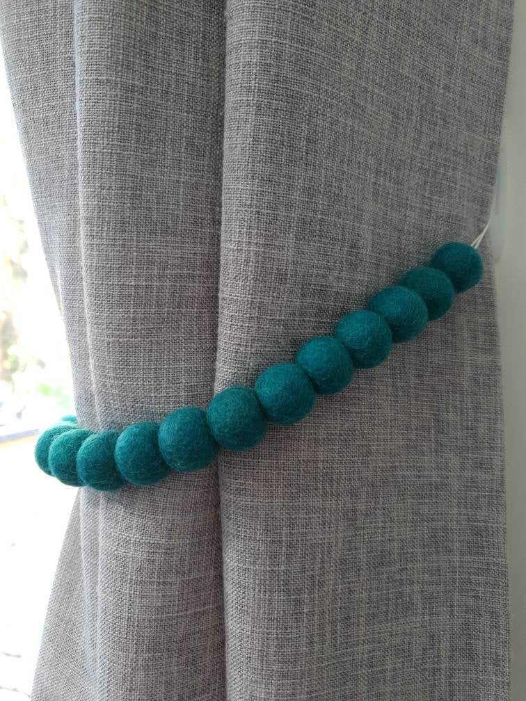Dark Green Felt pom pom curtain tieback