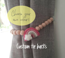 Load image into Gallery viewer, Custom Felt Rainbow curtain tieback - Choose your own colours - Rainbow Nursery accessory - Childrens Bedroom Accessories