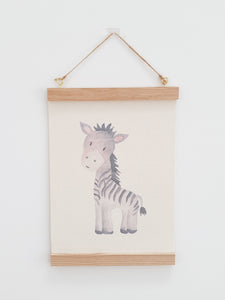 Zebra canvas print with wooden wall hanger - Animal nursery accessory - Animal bedroom accessory - Watercolour Zebra Print
