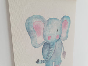 Elephant canvas print with wooden wall hanger