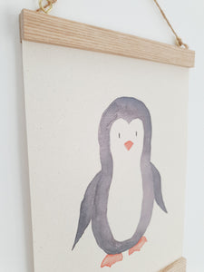 Penguin canvas Print with Wooden hanger