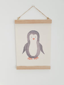 Penguin canvas Print with Wooden hanger